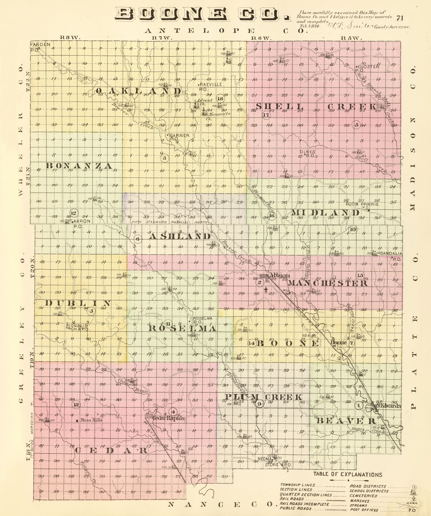 Vintage Map of Boone County, Nebraska 1885