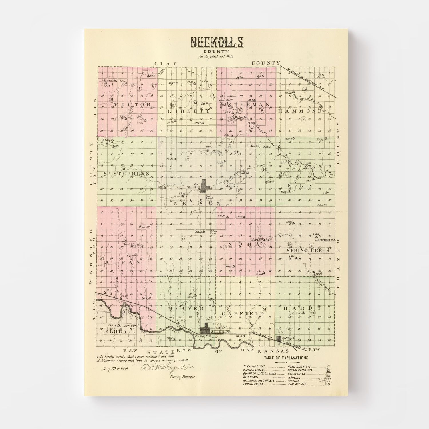Vintage Map of Nuckolls County, Nebraska 1885