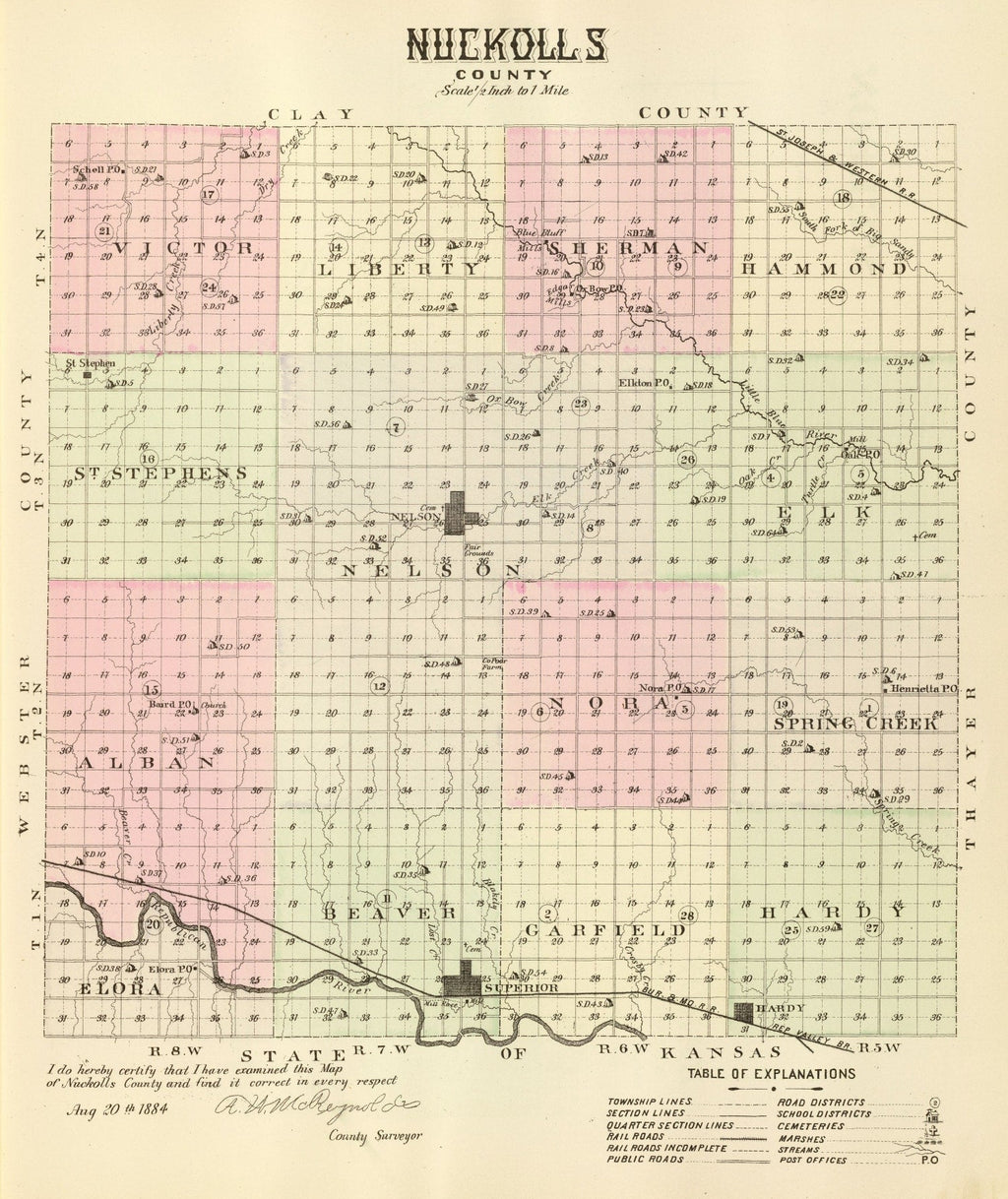 Vintage Map of Nuckolls County, Nebraska 1885