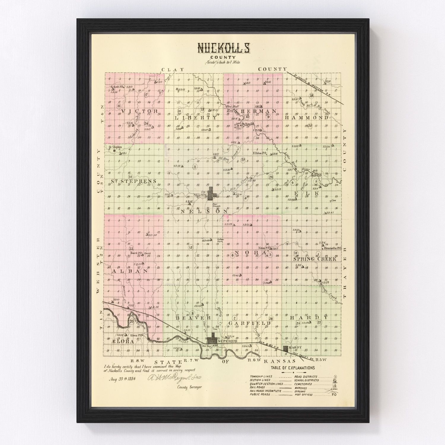 Vintage Map of Nuckolls County, Nebraska 1885