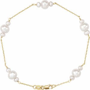 14K Yellow Gold Cultured White Freshwater Pearl 7 1/2" Bracelet