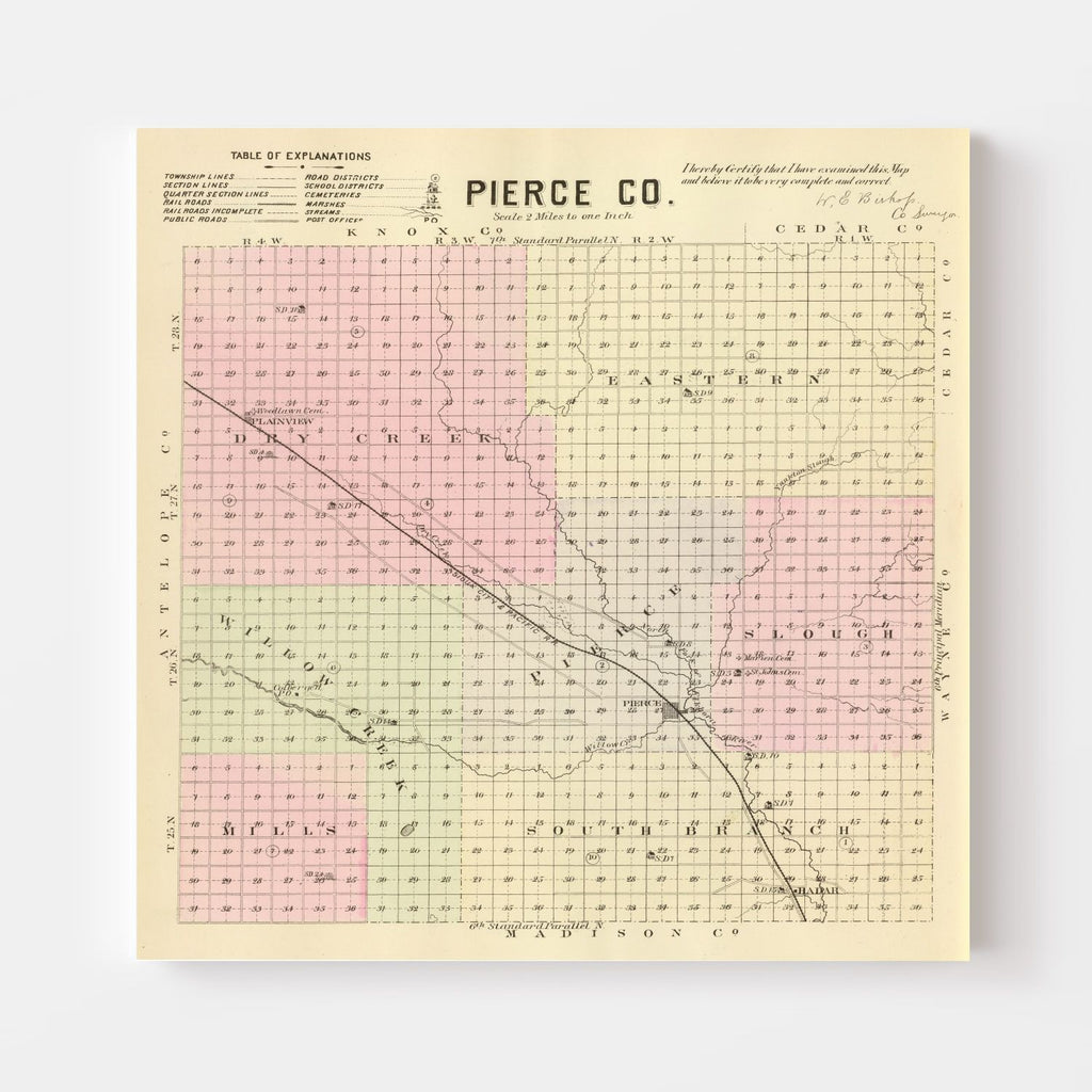 Vintage Map of Pierce County, Nebraska 1885