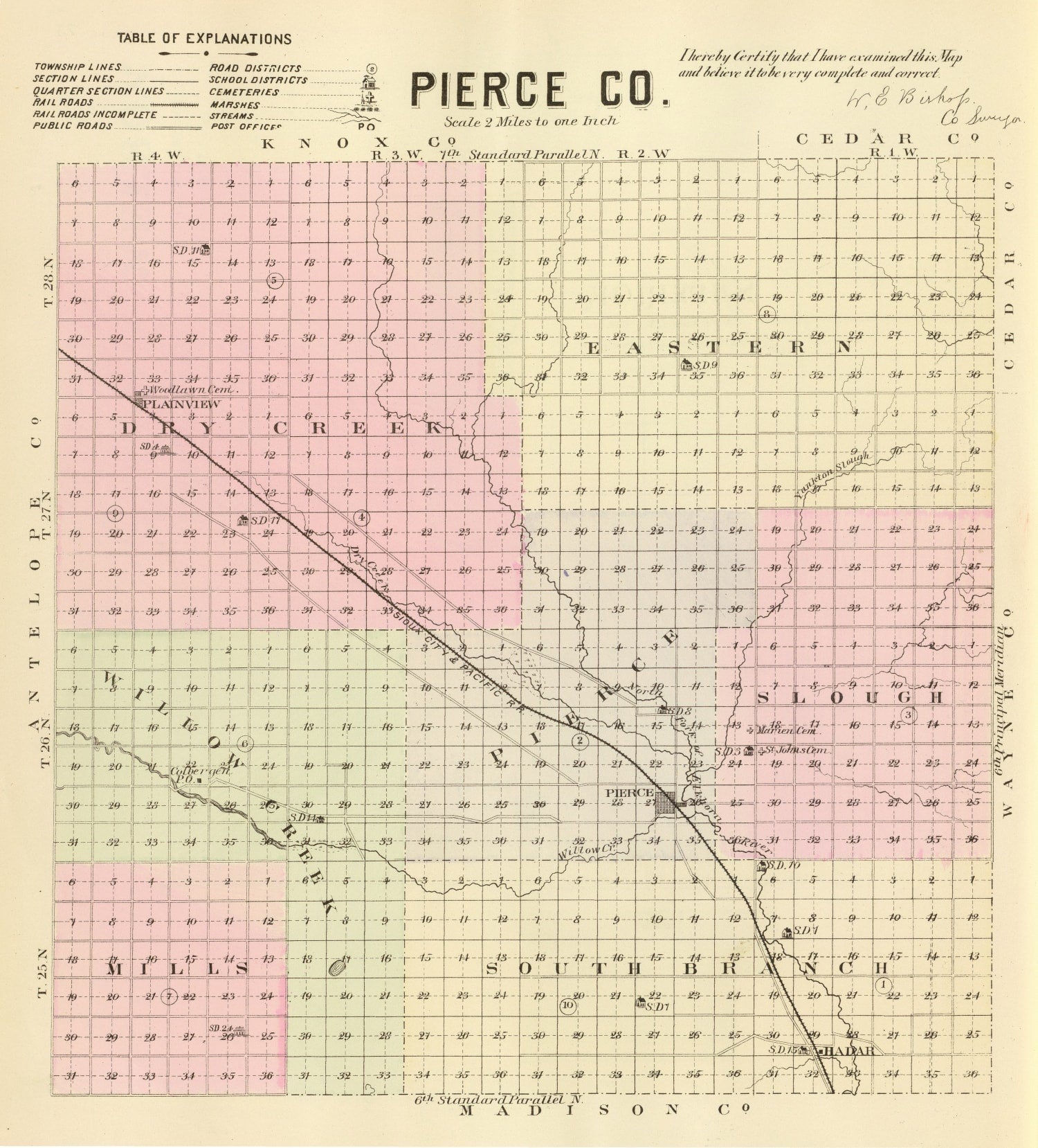 Vintage Map of Pierce County, Nebraska 1885