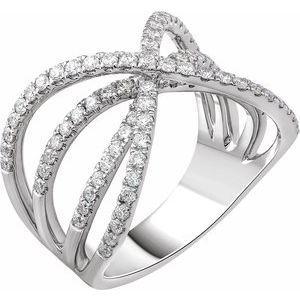 14K White Gold 9/10 CTW Natural Diamond Criss-Cross Ring