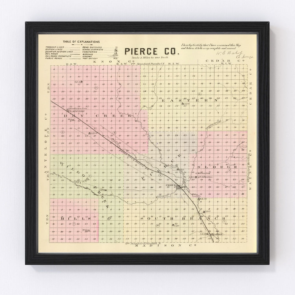 Vintage Map of Pierce County, Nebraska 1885