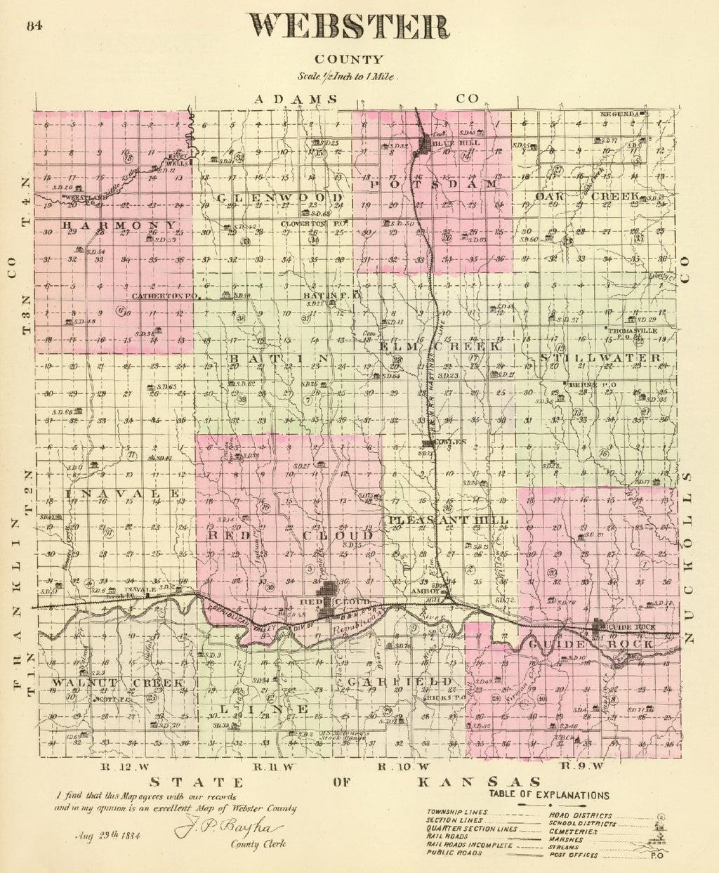 Vintage Map of Webster County, Nebraska 1885