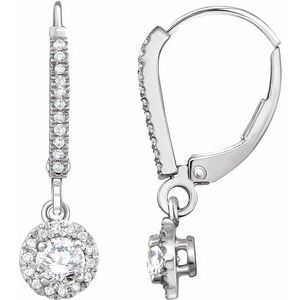 14K White Gold 5/8 CTW Natural Diamond Halo-Style Lever Back Earrings