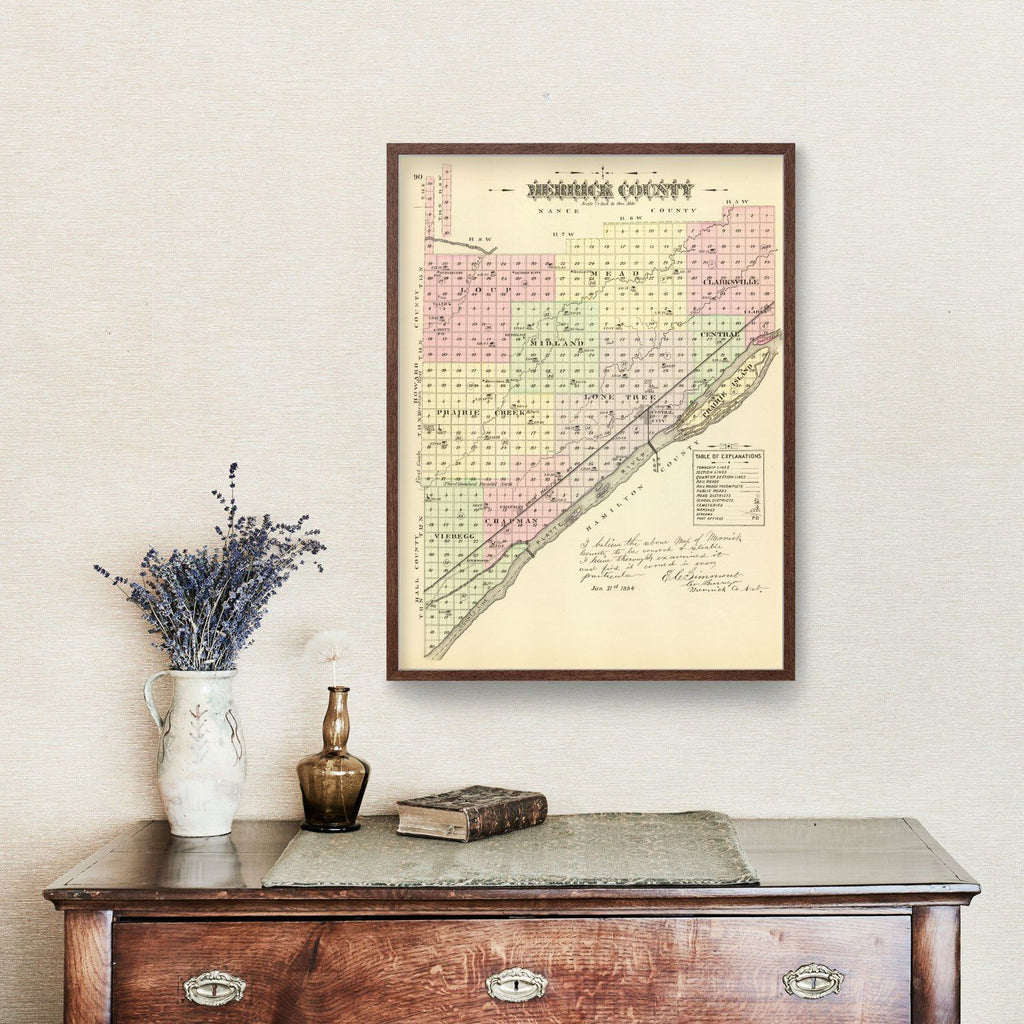 Vintage Map of Merrick County, Nebraska 1885