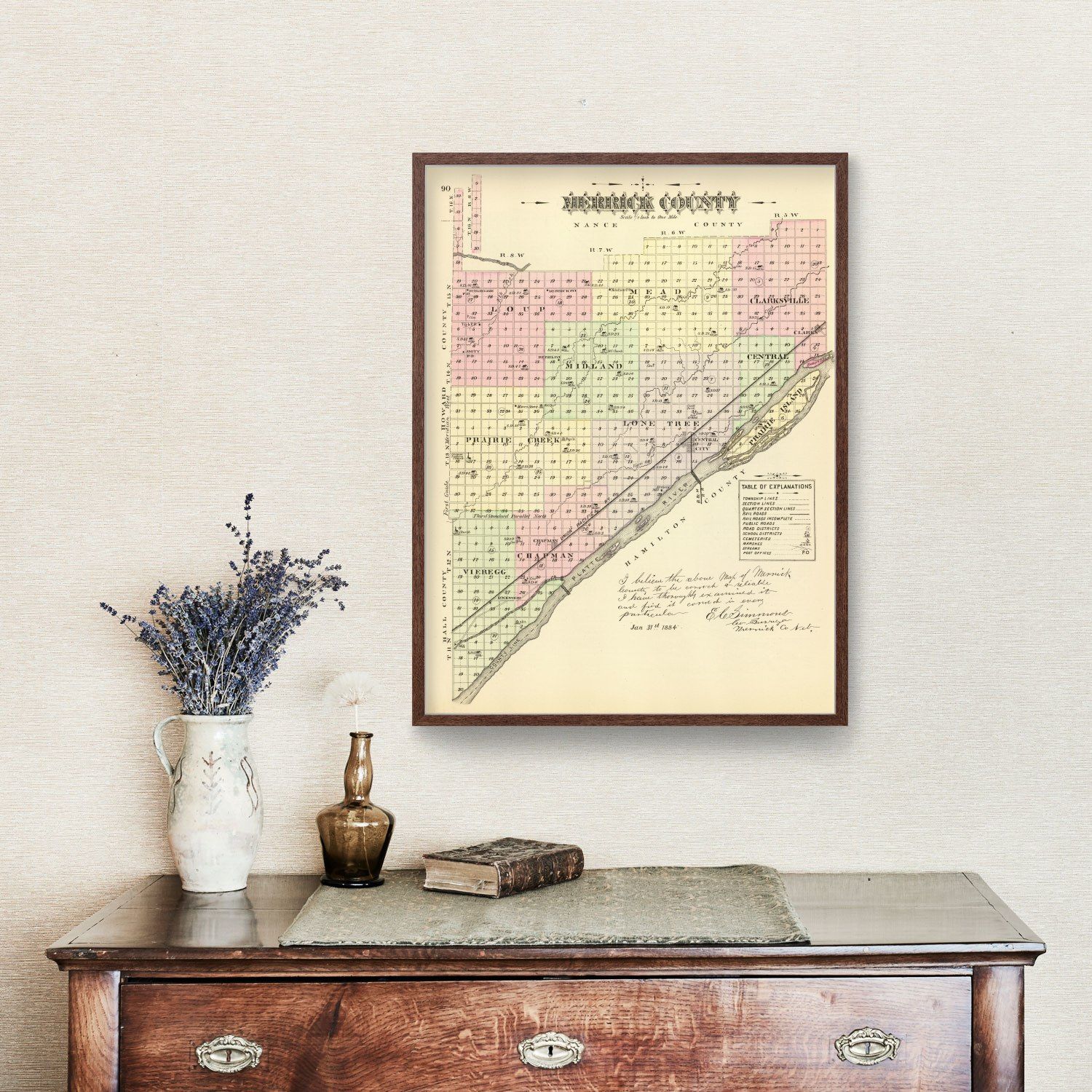 Vintage Map of Merrick County, Nebraska 1885
