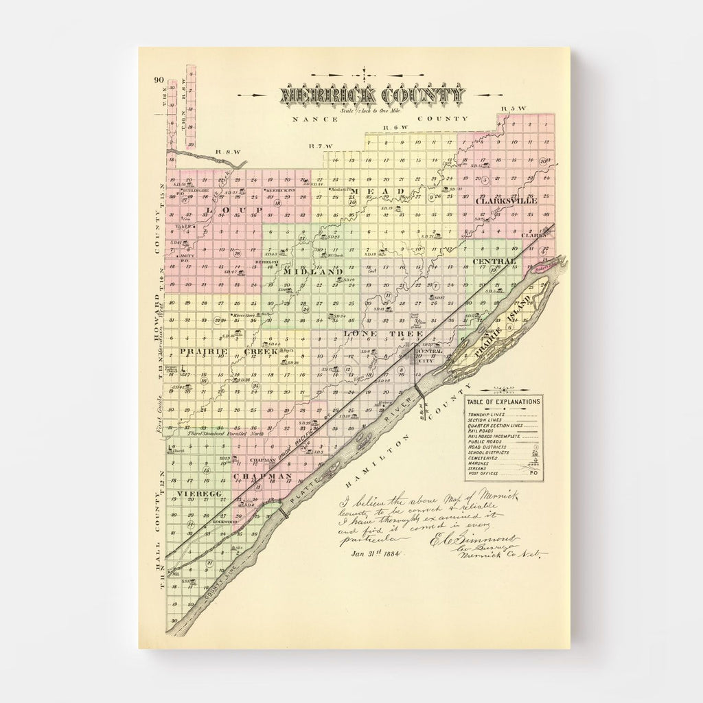 Vintage Map of Merrick County, Nebraska 1885