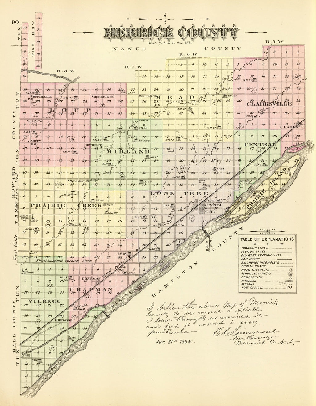 Vintage Map of Merrick County, Nebraska 1885