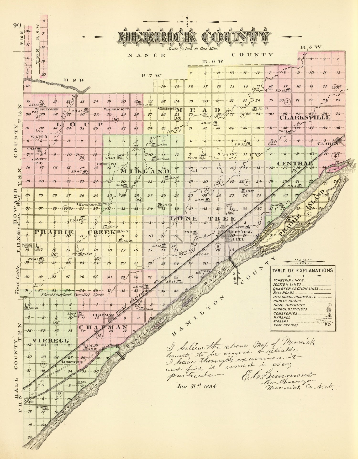 Vintage Map of Merrick County, Nebraska 1885