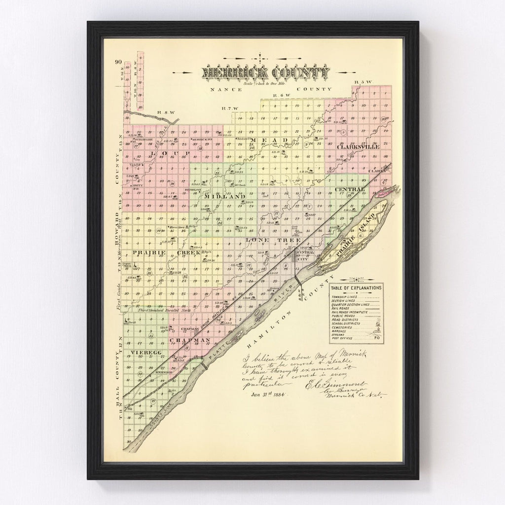 Vintage Map of Merrick County, Nebraska 1885