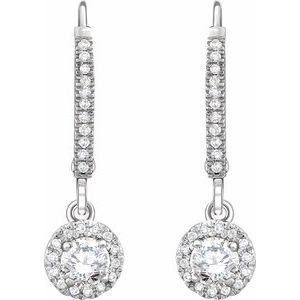 14K White Gold 5/8 CTW Natural Diamond Halo-Style Lever Back Earrings