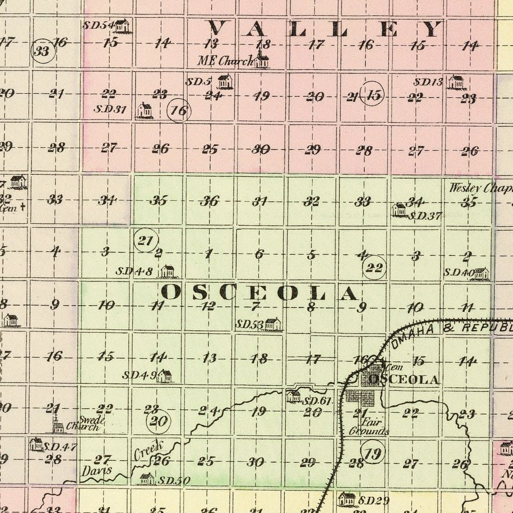Vintage Map of Polk County, Nebraska 1885