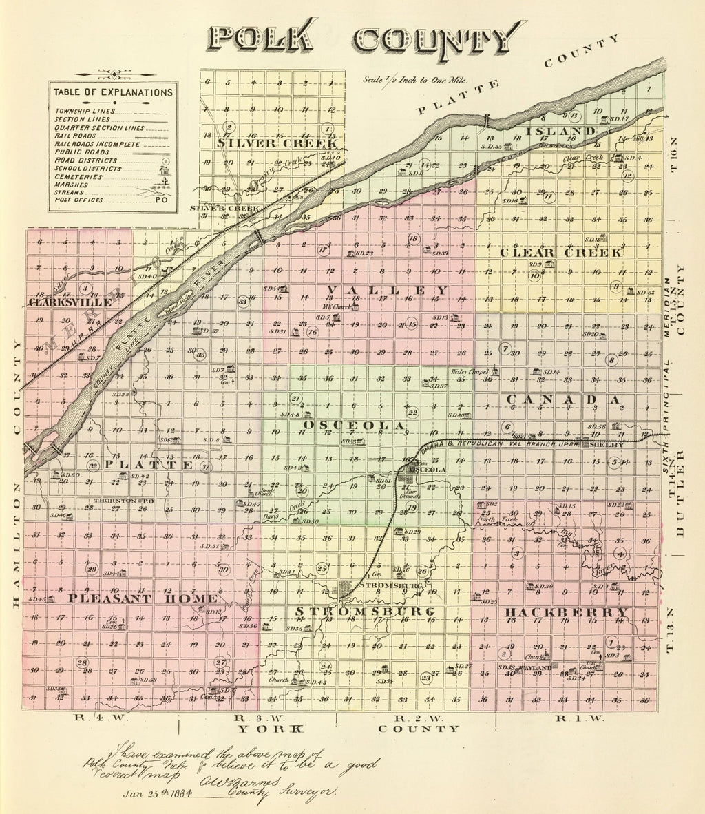 Vintage Map of Polk County, Nebraska 1885