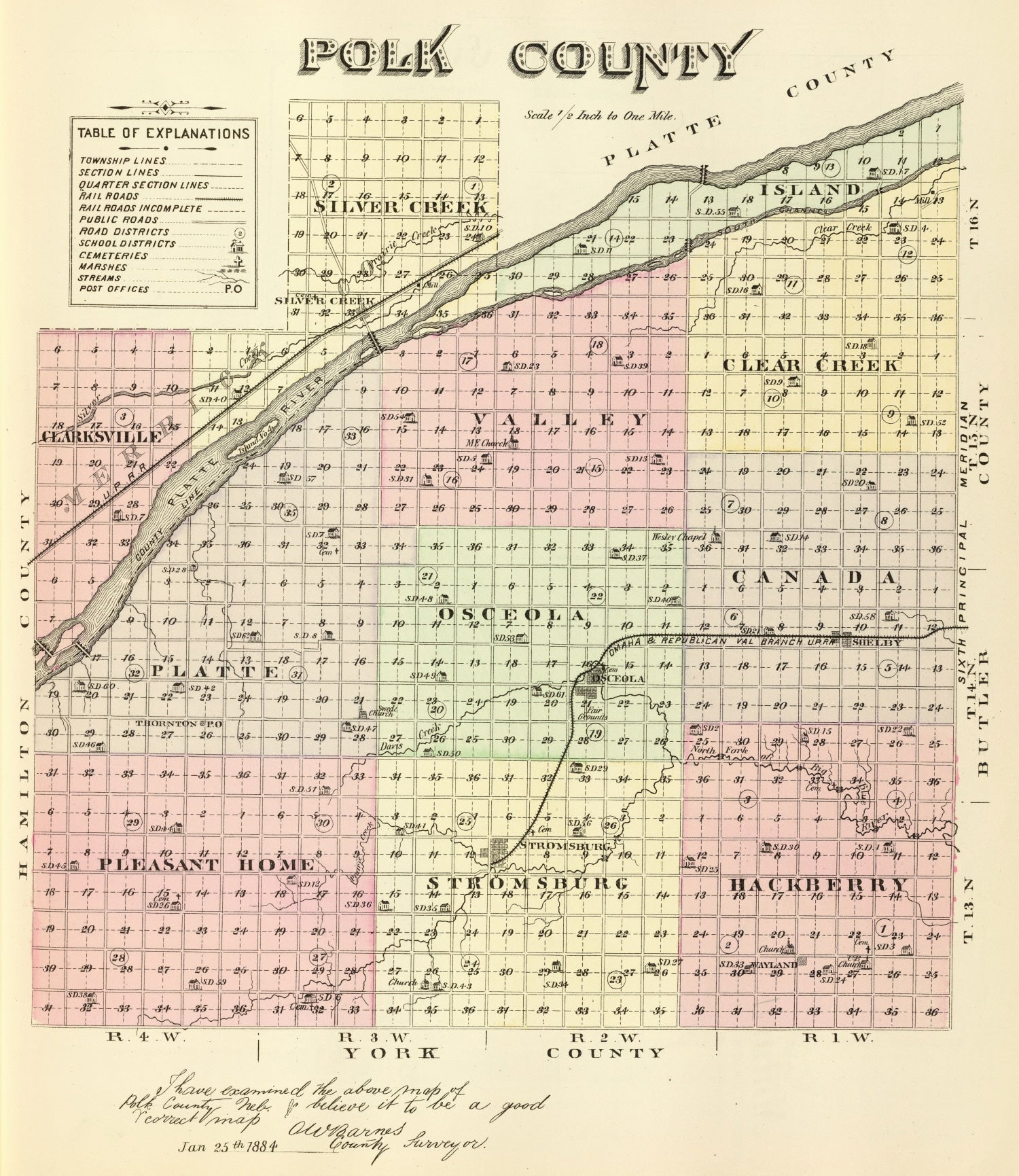 Vintage Map of Polk County, Nebraska 1885
