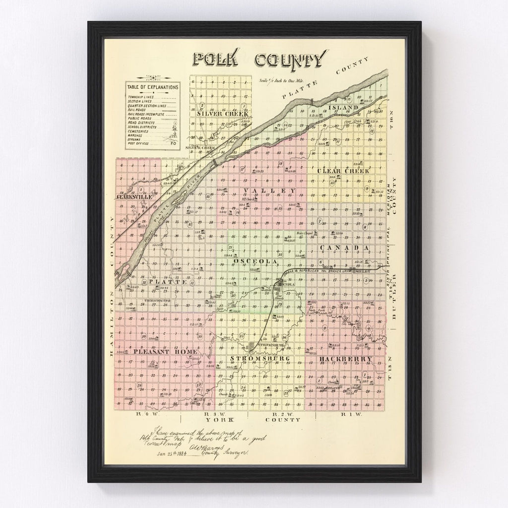 Vintage Map of Polk County, Nebraska 1885