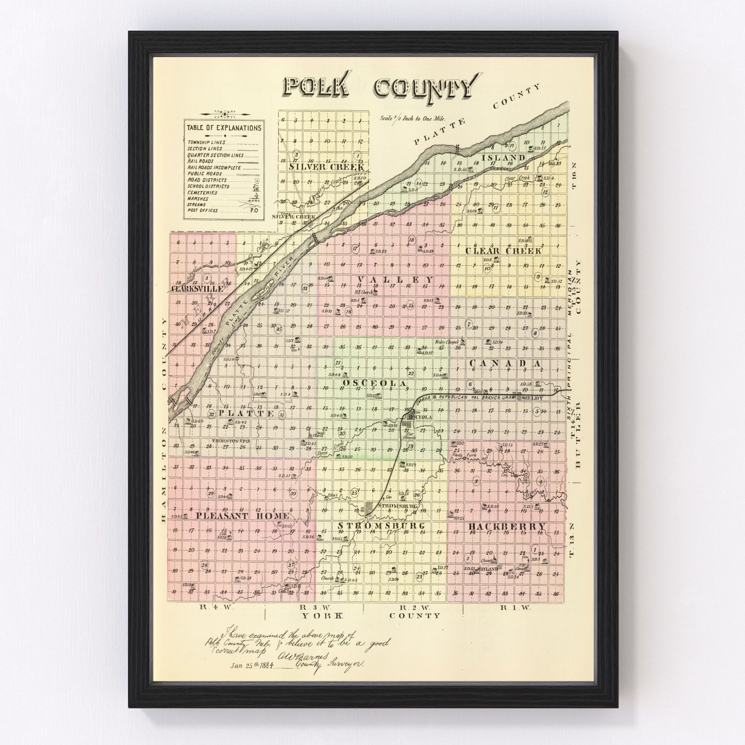 Vintage Map of Polk County, Nebraska 1885