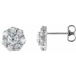 14K White Gold 2 CTW Natural Diamond Cluster Earrings