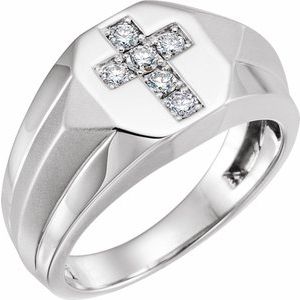14K White Gold 1/3 CTW Natural Diamond Cross Ring