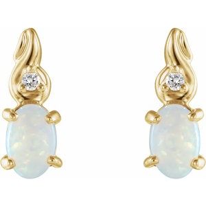 14K Yellow Gold Natural White Opal & .03 CTW Natural Diamond Earrings – image 2