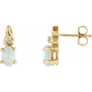 14K Yellow Gold Natural White Opal & .03 CTW Natural Diamond Earrings
