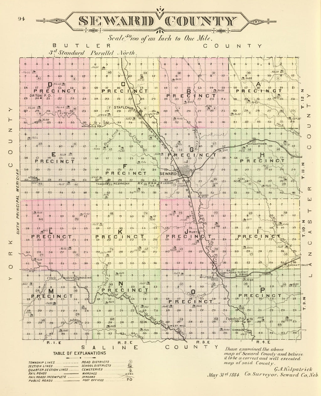 Vintage Map of Seward County, Nebraska 1885