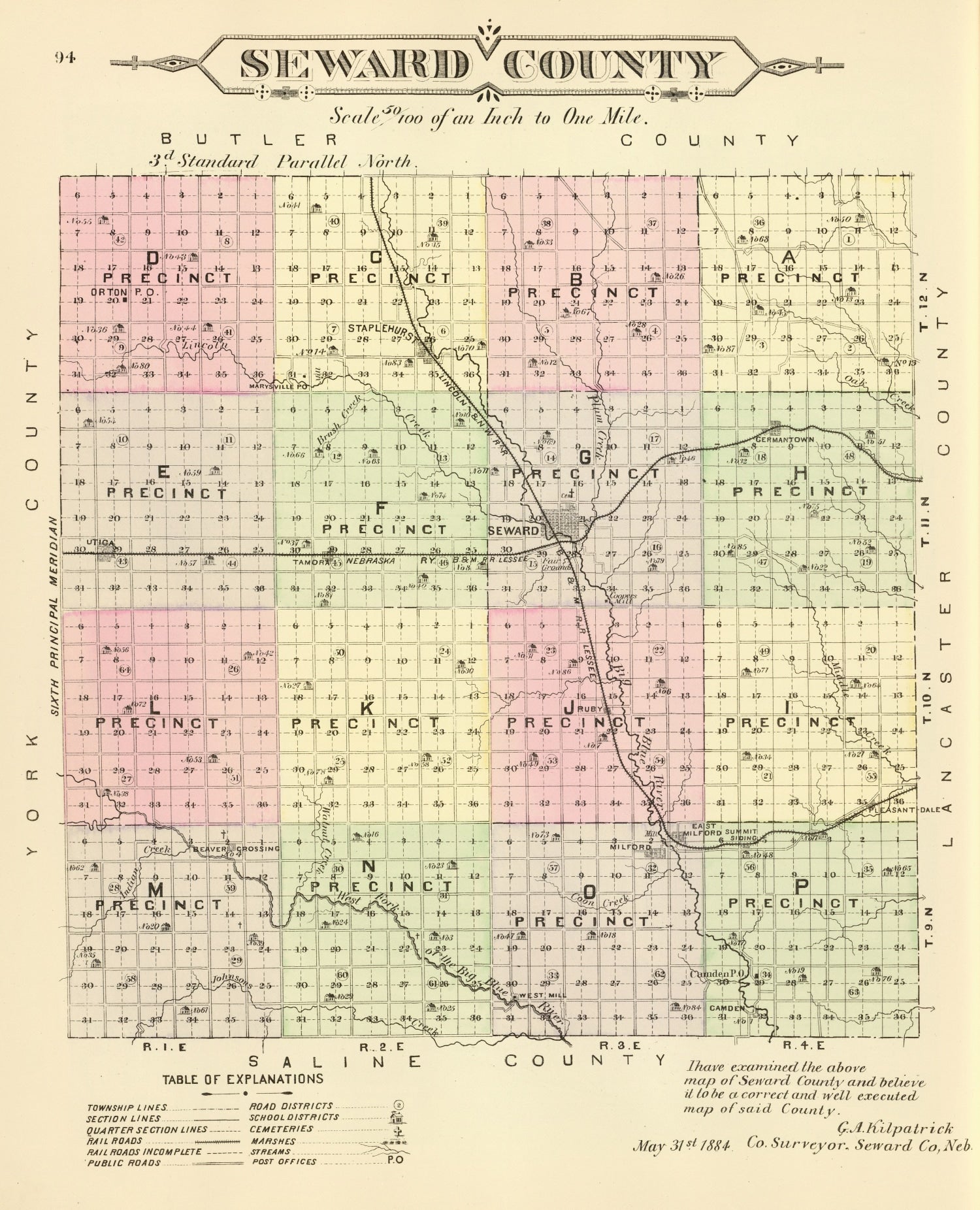 Vintage Map of Seward County, Nebraska 1885