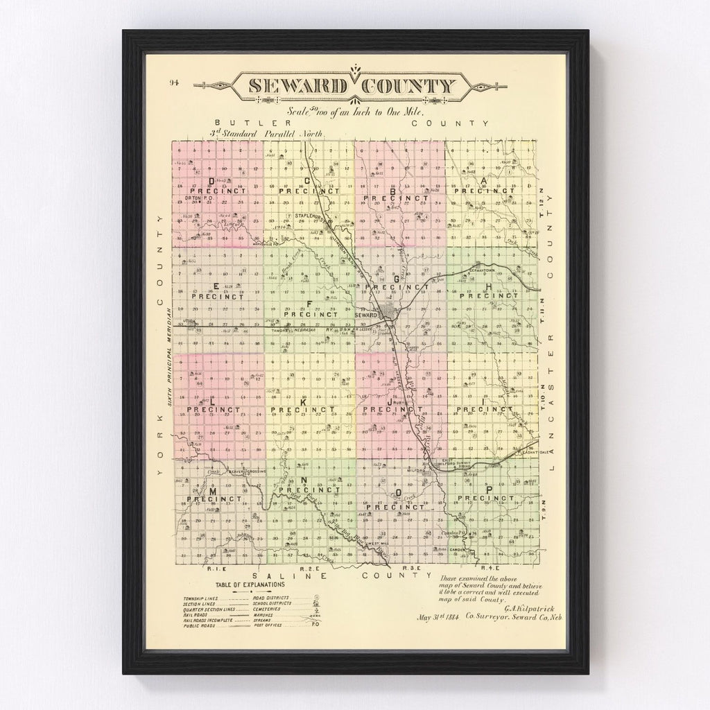 Vintage Map of Seward County, Nebraska 1885