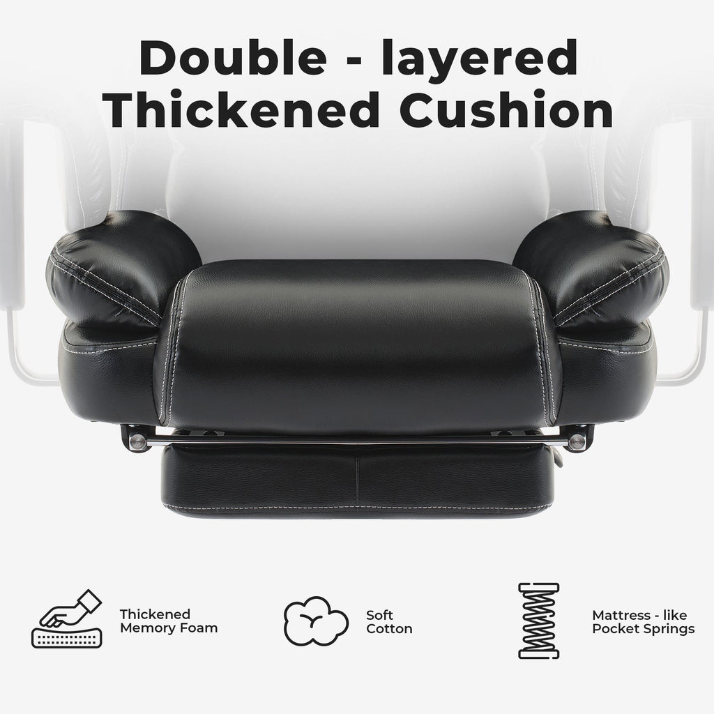 Office Chair Ergonomic 200 kg PU Leather Computer Chair with Lumbar Support and High Backrest, Ergonomic Desk Chair with Liftable Headrest, Black