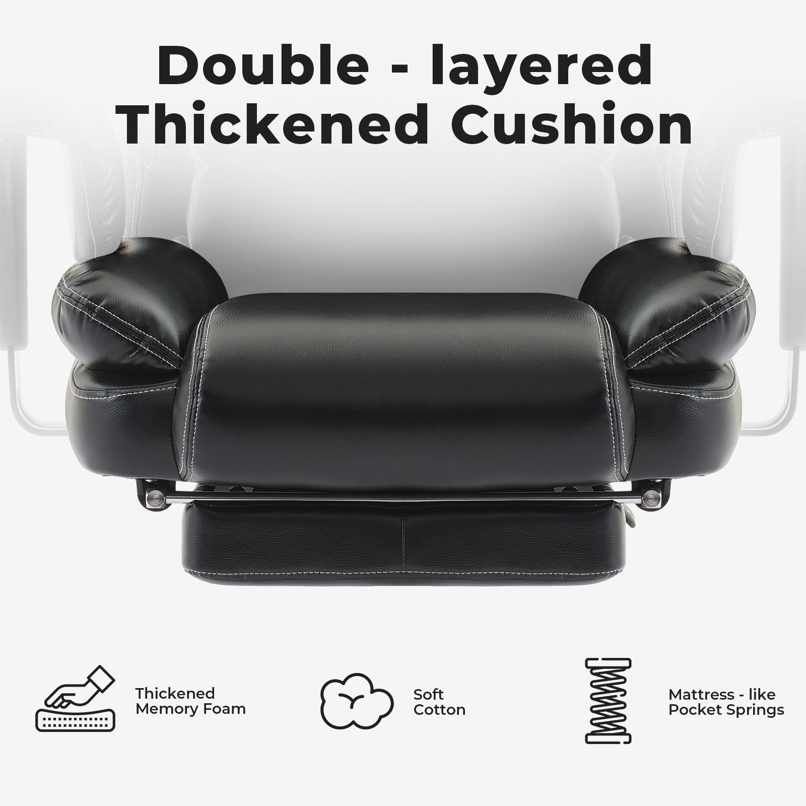 Office Chair Ergonomic 200 kg PU Leather Computer Chair with Lumbar Support and High Backrest, Ergonomic Desk Chair with Liftable Headrest, Black