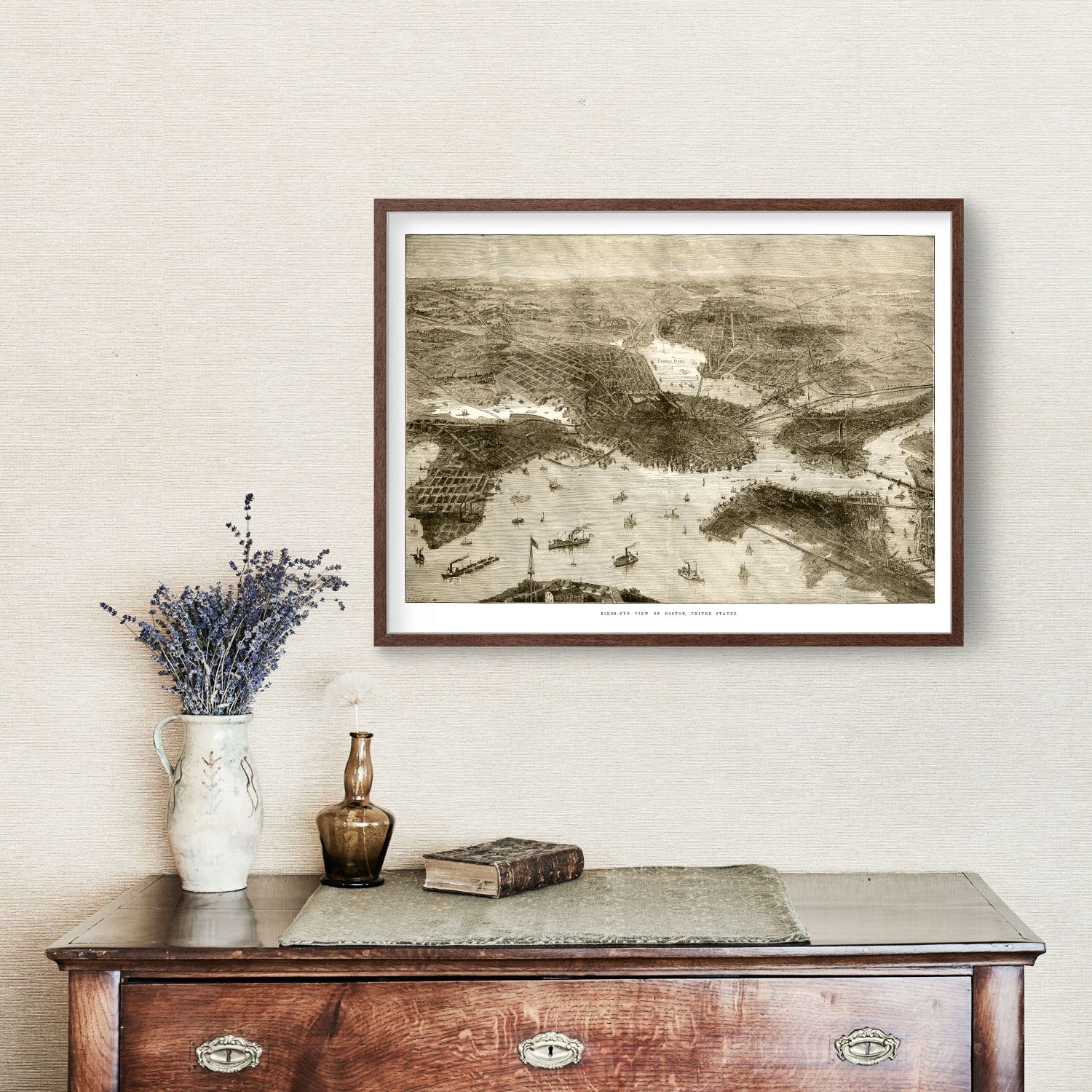 Vintage Map of Boston, Massachusetts 1870