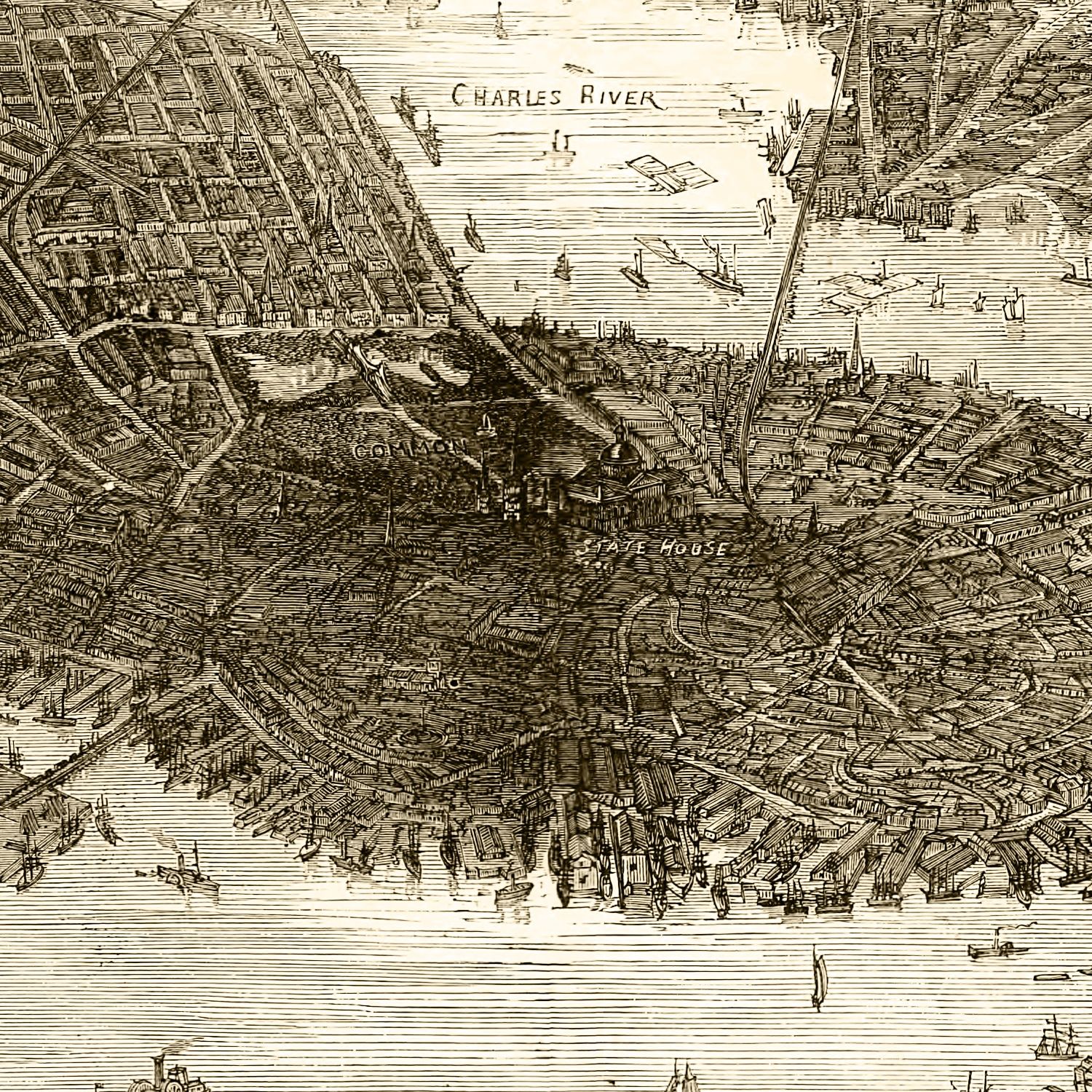 Vintage Map of Boston, Massachusetts 1870