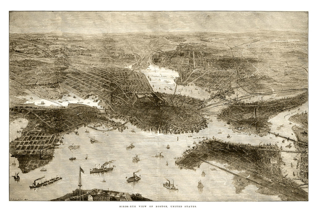 Vintage Map of Boston, Massachusetts 1870