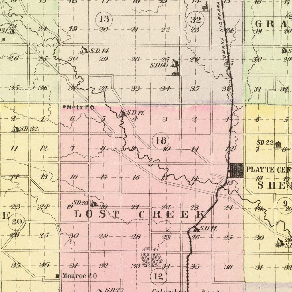 Vintage Map of Platte County, Nebraska 1885
