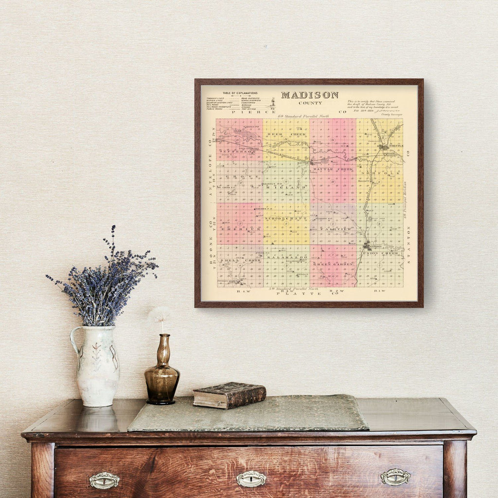Vintage Map of Madison County, Nebraska 1885