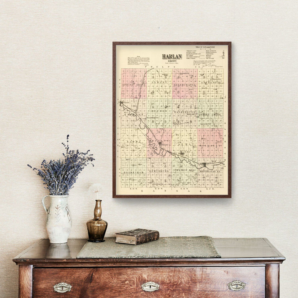 Vintage Map of Harlan County, Nebraska 1885