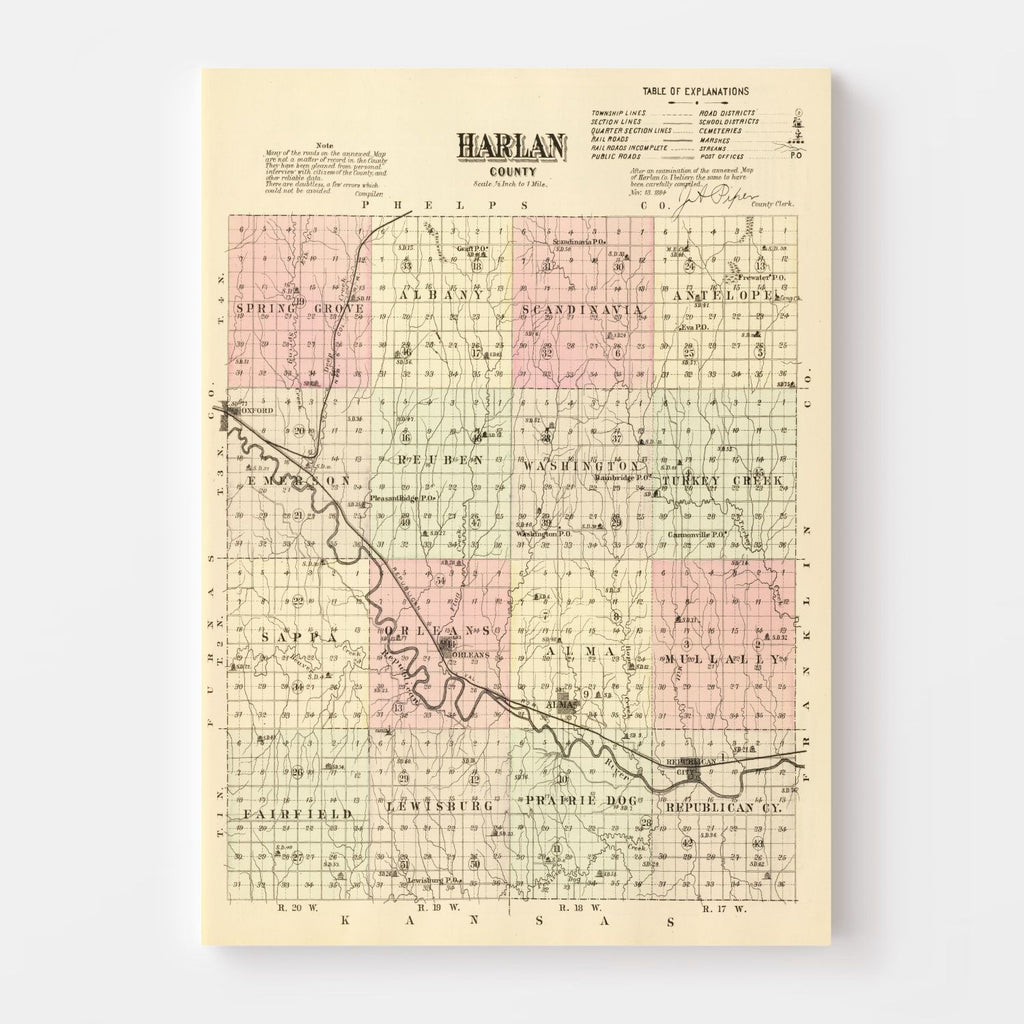 Vintage Map of Harlan County, Nebraska 1885