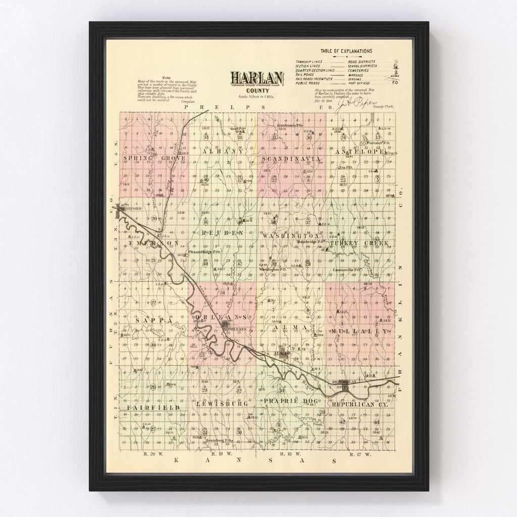 Vintage Map of Harlan County, Nebraska 1885