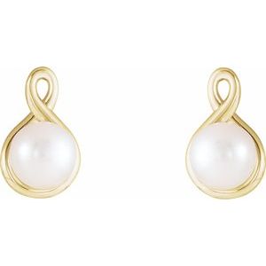 14K Yellow Gold Cultured White Freshwater Pearl Earrings