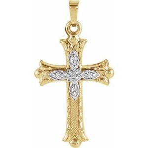 14K Yellow/White Gold .05 CTW Natural Diamond Hollow Cross Pendant
