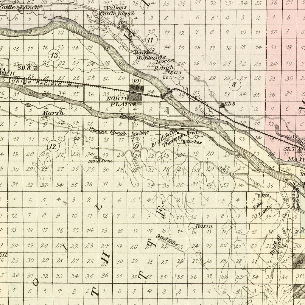 Vintage Map of Lincoln County, Nebraska 1885