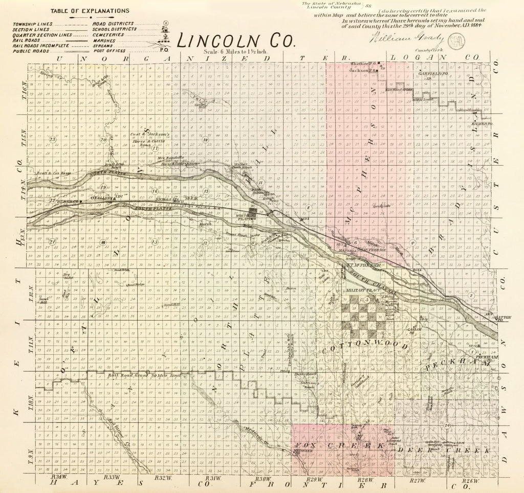 Vintage Map of Lincoln County, Nebraska 1885