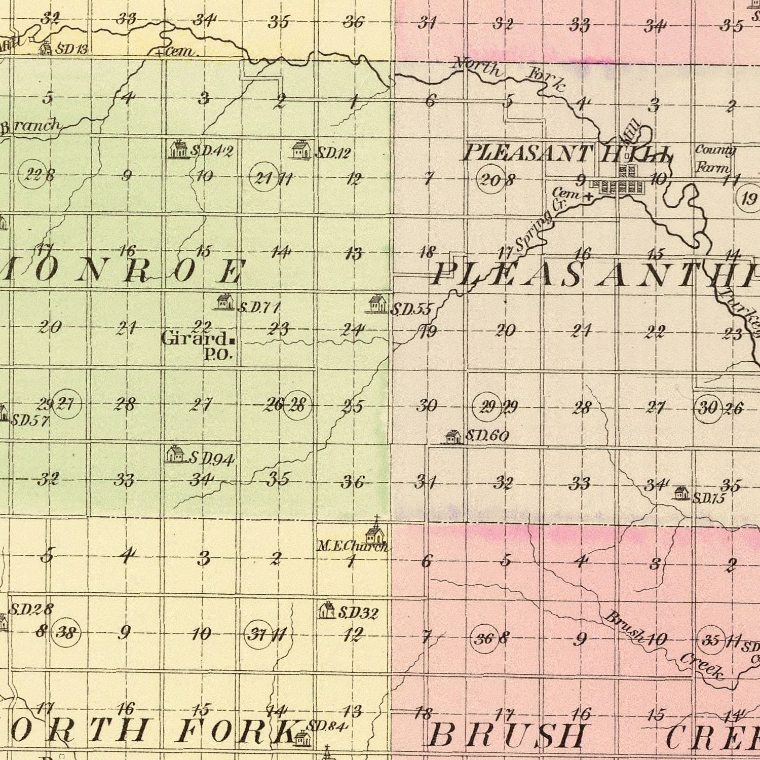 Vintage Map of Saline County, Nebraska 1885