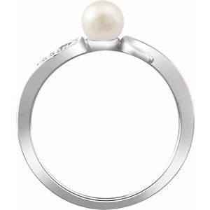14K White Gold Cultured White Freshwater Pearl & .02 CTW Natural Diamond Ring