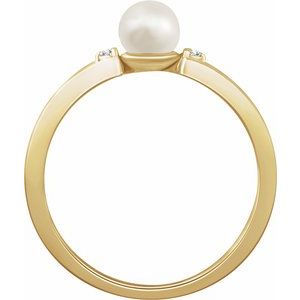 14K Yellow Gold Cultured White Freshwater Pearl & .03 CTW Natural Diamond Ring