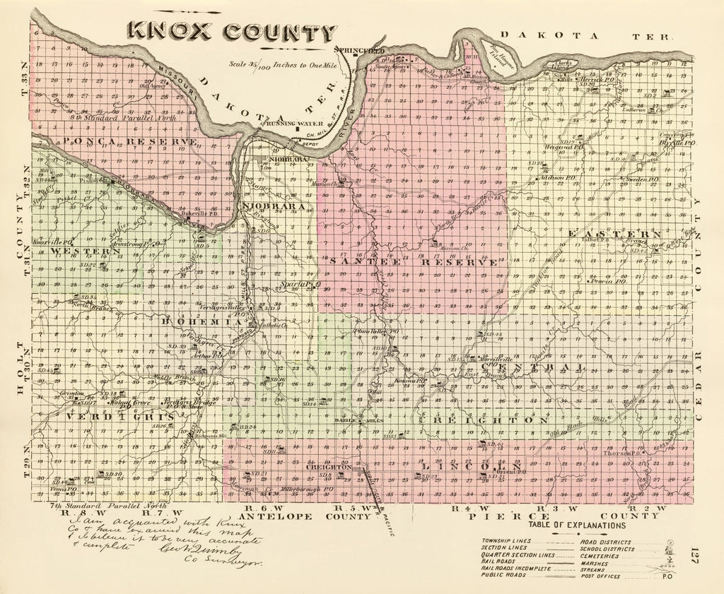 Vintage Map of Knox County, Nebraska 1885
