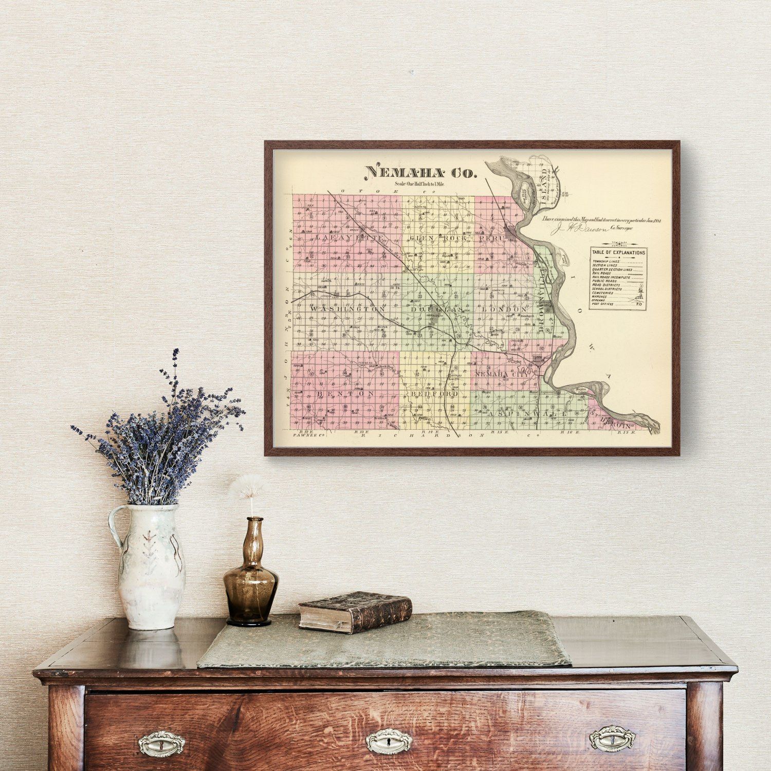 Vintage Map of Nemaha County, Nebraska 1885