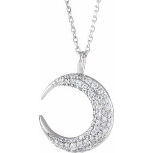 14K White Gold 1/3 CTW Natural Diamond Crescent Moon 16-18" Necklace